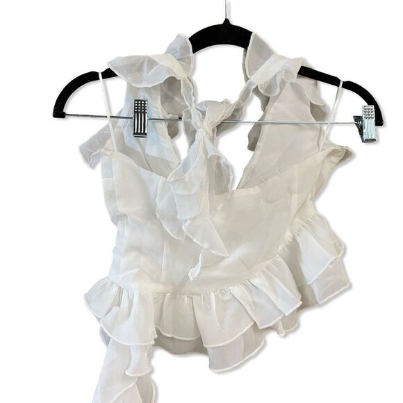 NWT More To Come Valerie Ruffle Top White chiffon jellyfish blouse Revolve XXS - Picture 7 of 14